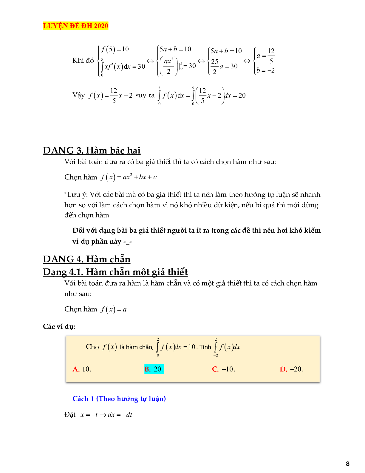 Kỹ thuật chọn hàm trong các bài toán tích phân tử cơ bản đến vận dụng cao (trang 8)
