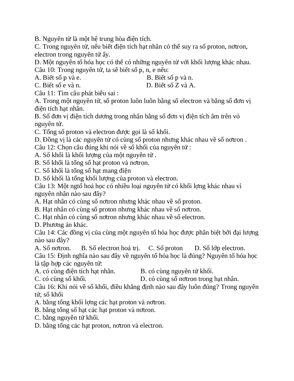 Tuyển chọn 45 câu trắc nghiệm về nguyên tử có chọn lọc (trang 2)
