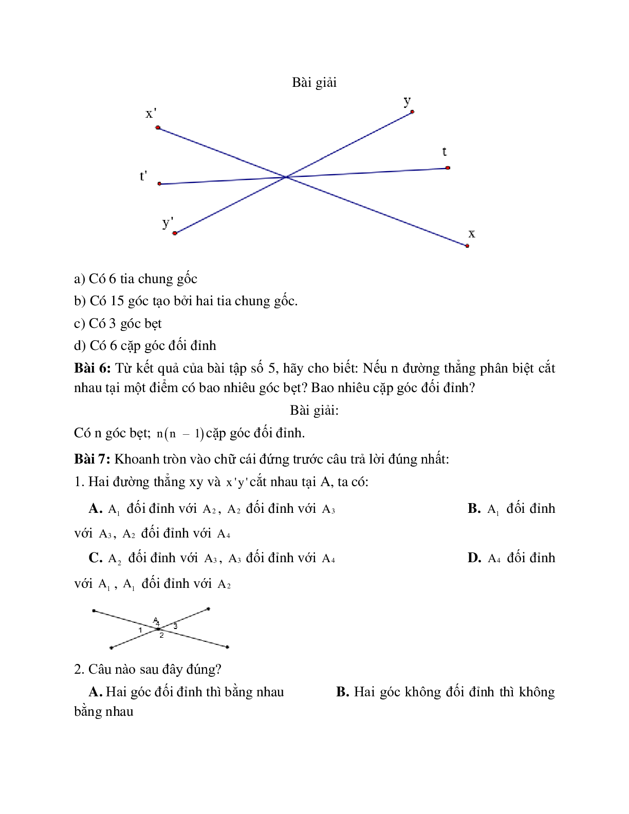 Những bài tập thường gặp về Hai góc đối đỉnh hình học lớp 7 chọn lọc (trang 4)