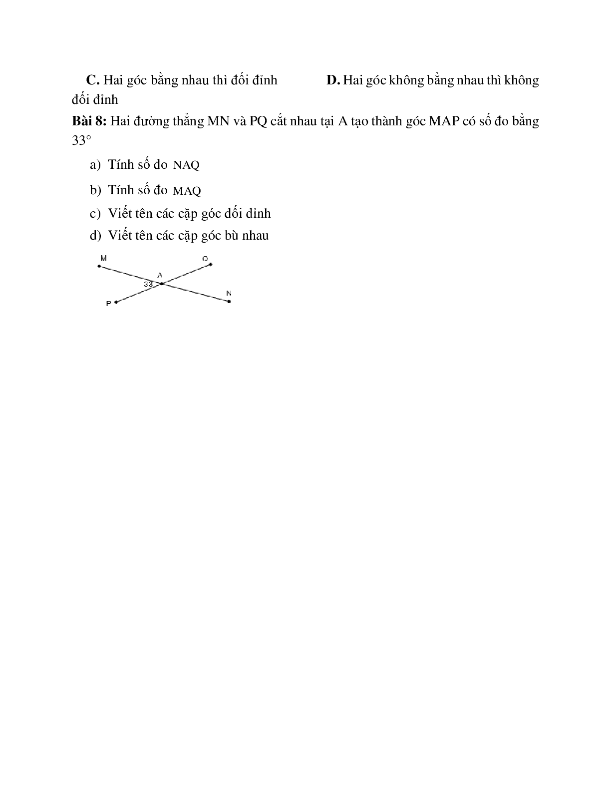 Những bài tập thường gặp về Hai góc đối đỉnh hình học lớp 7 chọn lọc (trang 5)