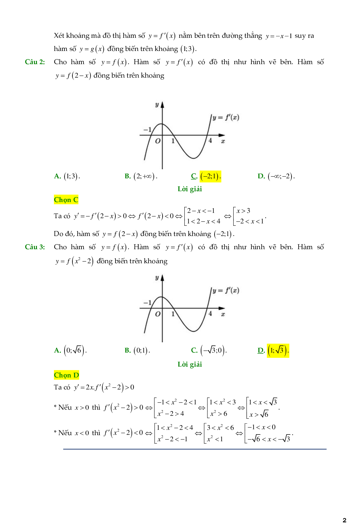 138 Bài toán chọn lọc tính đơn điệu của hàm hợp - có đáp án chi tiết (trang 2)