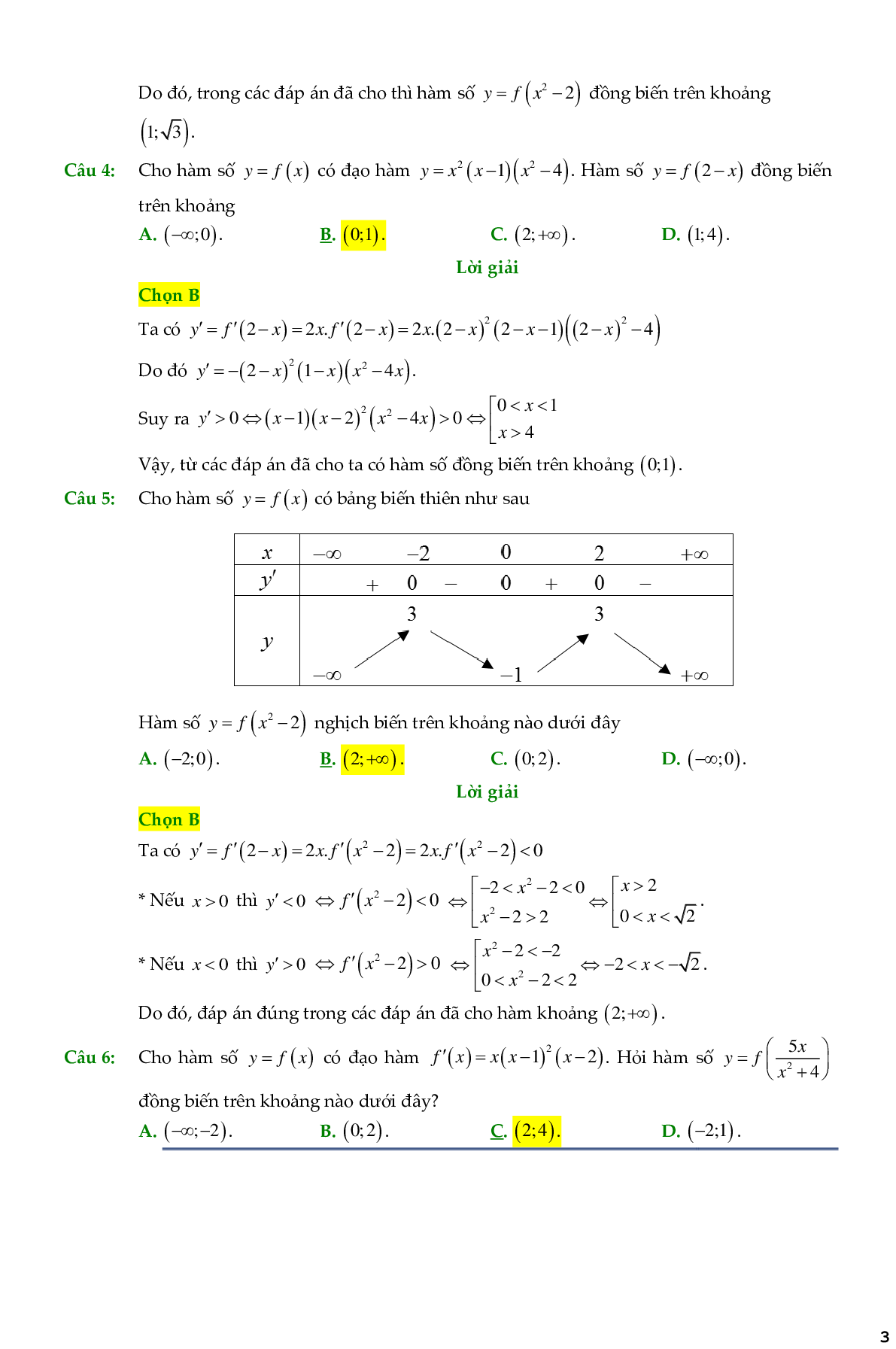 138 Bài toán chọn lọc tính đơn điệu của hàm hợp - có đáp án chi tiết (trang 3)