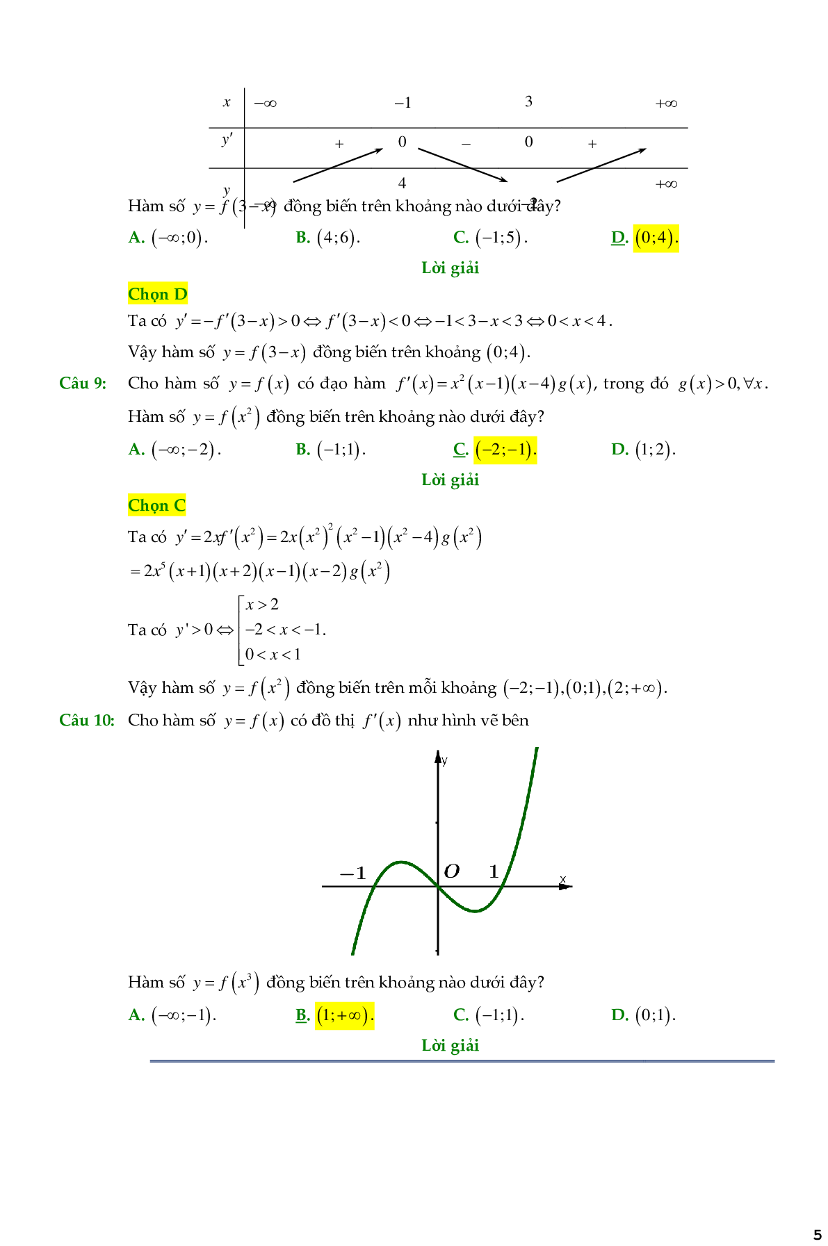 138 Bài toán chọn lọc tính đơn điệu của hàm hợp - có đáp án chi tiết (trang 5)