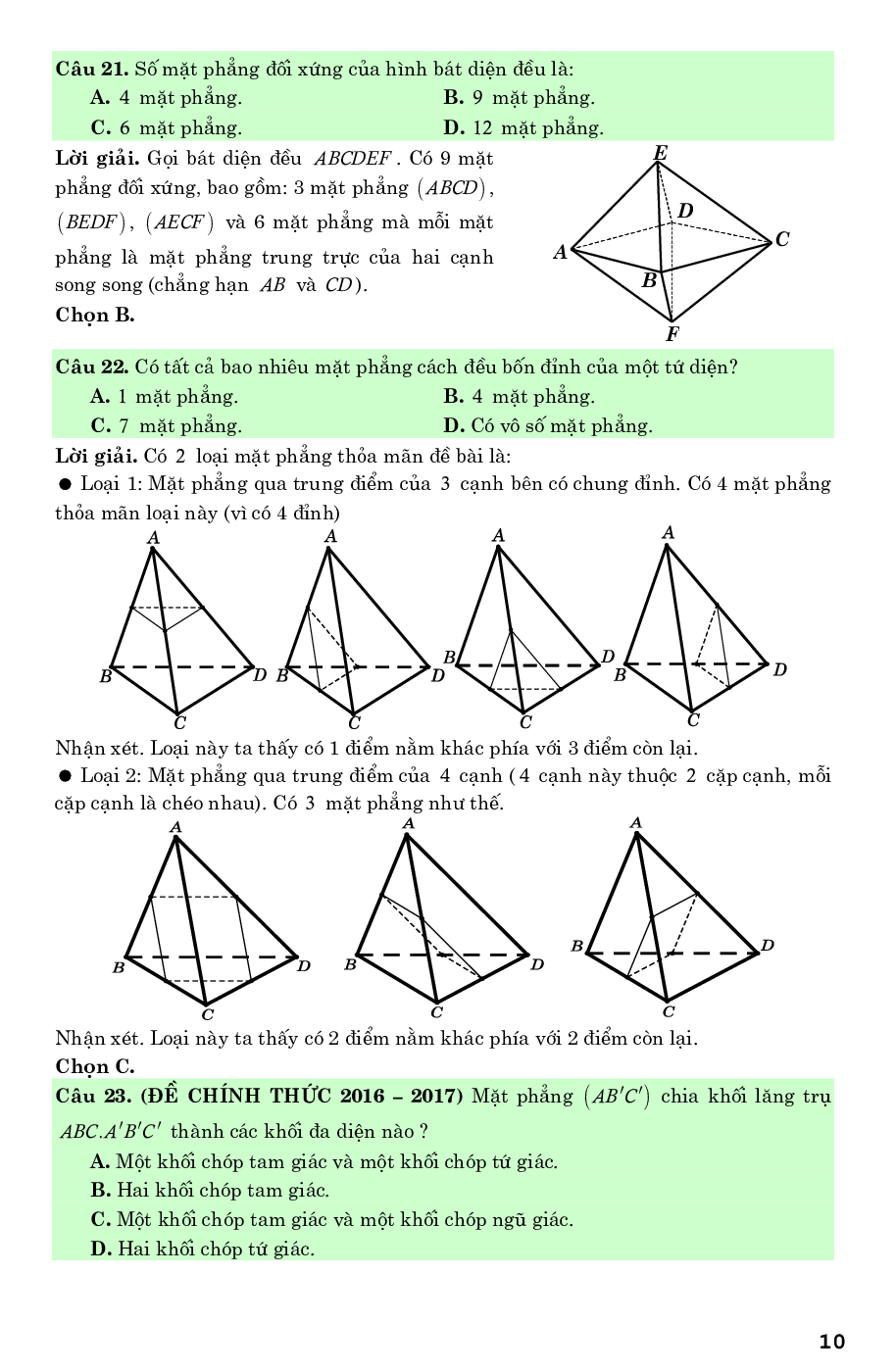 Lý thuyết và bài tập trắc nghiệm chuyên đề khối đa diện (trang 10)