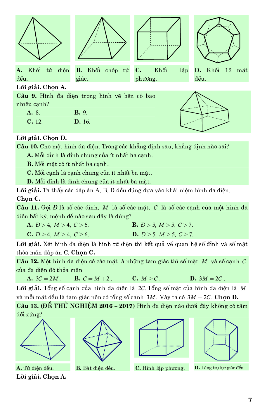 Lý thuyết và bài tập trắc nghiệm chuyên đề khối đa diện (trang 7)