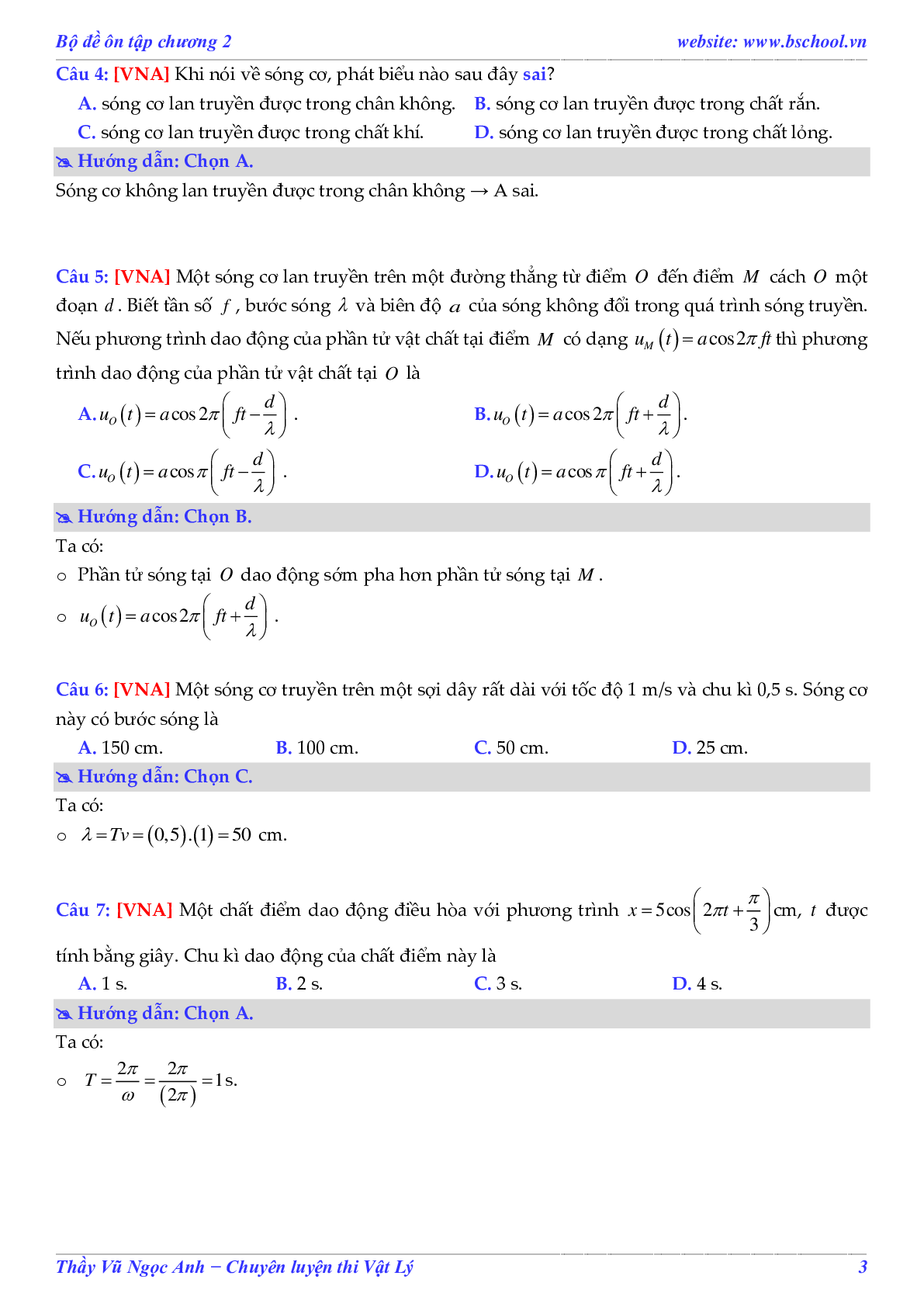 Đề Ôn Tập Sóng Cơ Và Phương Trình Sóng Cơ Đề Số 01 Môn Vật Lý Lớp 12 (trang 3)
