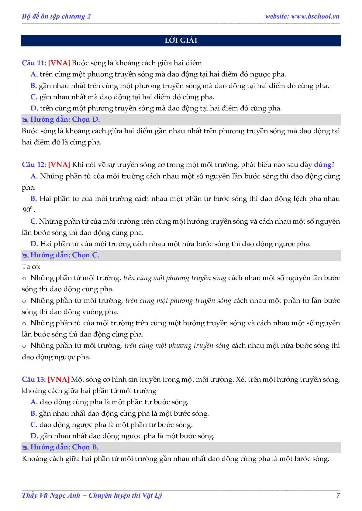 Đề Ôn Tập Sóng Cơ Và Phương Trình Sóng Cơ Đề Số 01 Môn Vật Lý Lớp 12 (trang 7)