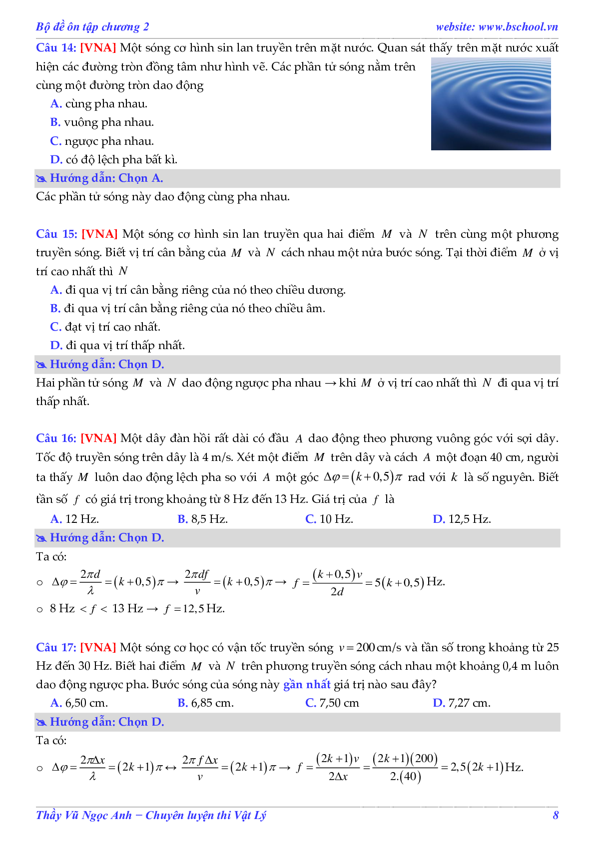 Đề Ôn Tập Sóng Cơ Và Phương Trình Sóng Cơ Đề Số 01 Môn Vật Lý Lớp 12 (trang 8)