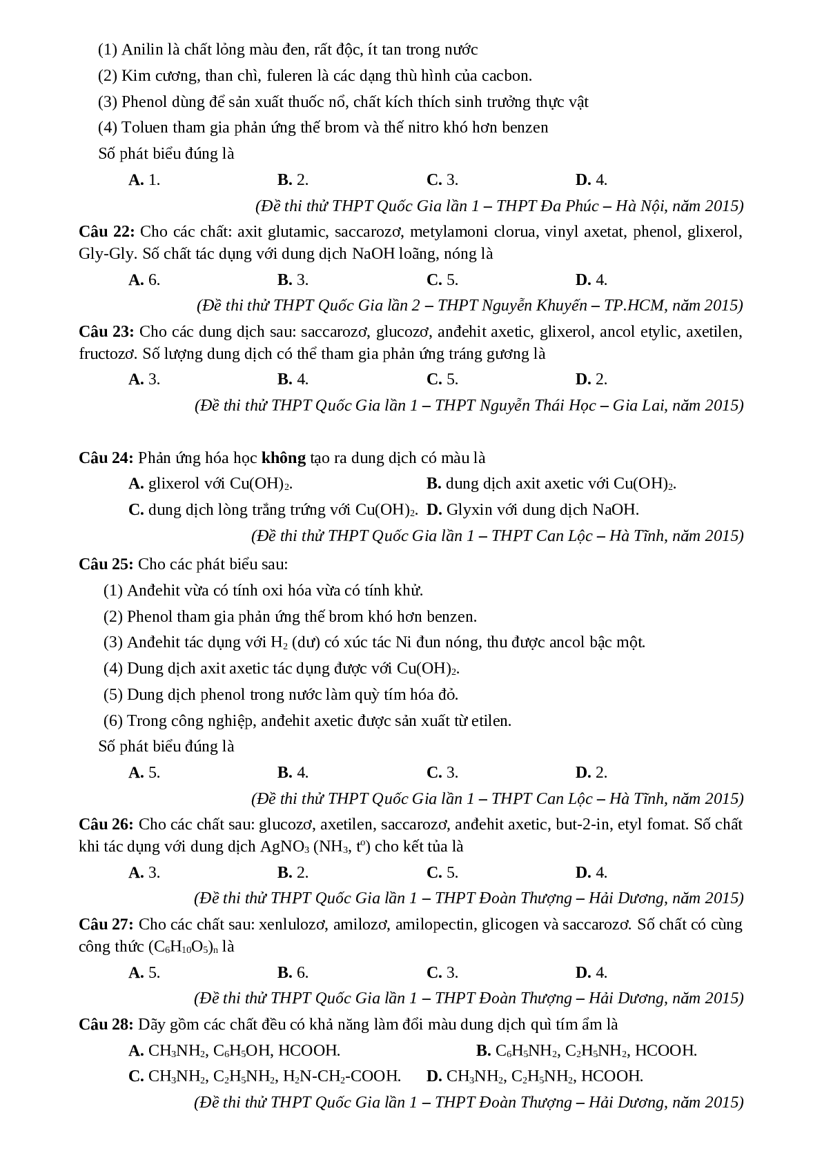 Một số câu hỏi hoá học hữu cơ trích từ đề thi - Hoá Học lớp 12 (trang 4)