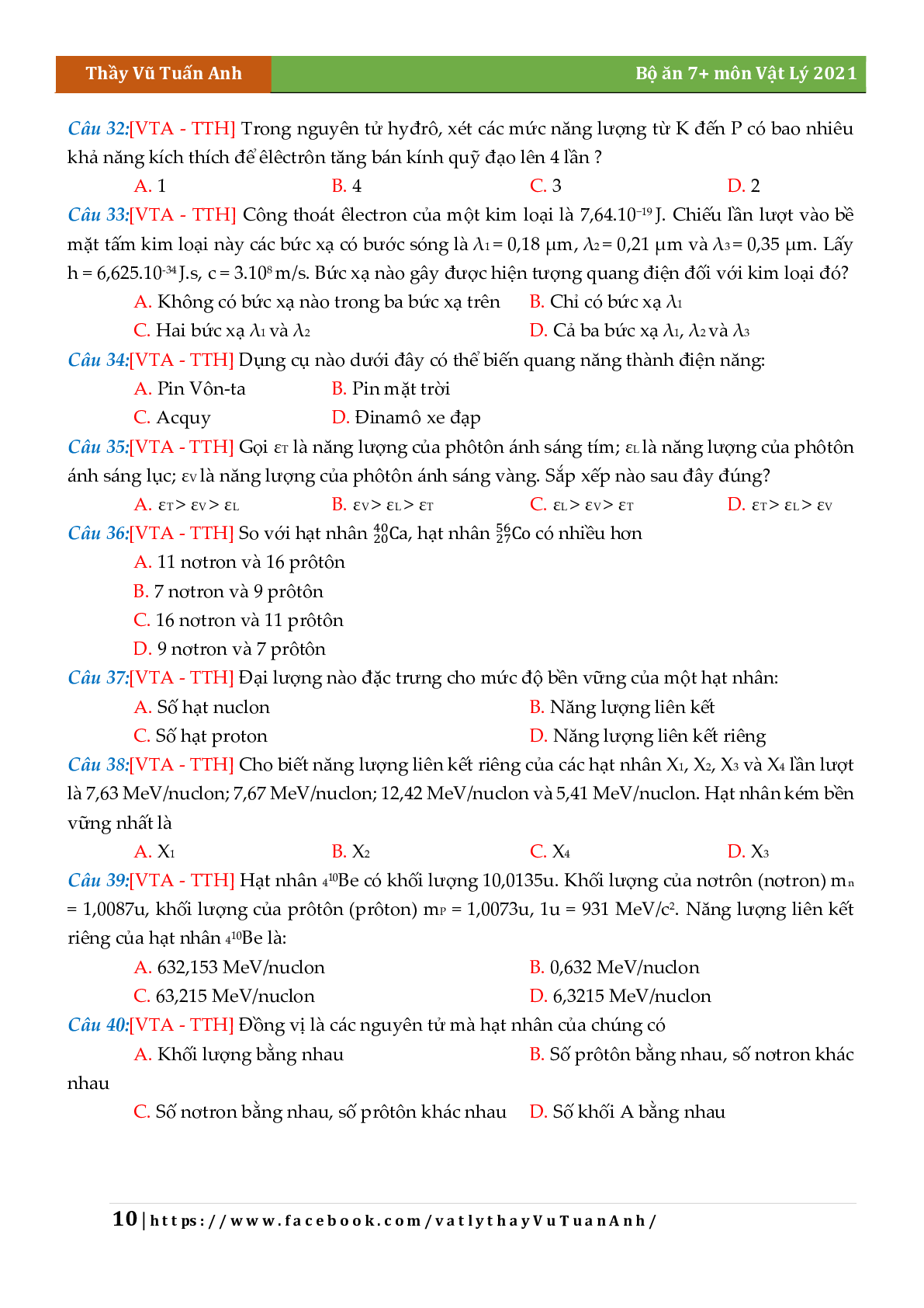 Bộ 10 Đề Ăn Chắc 7+ Môn Vật Lý Lớp 12 (trang 10)