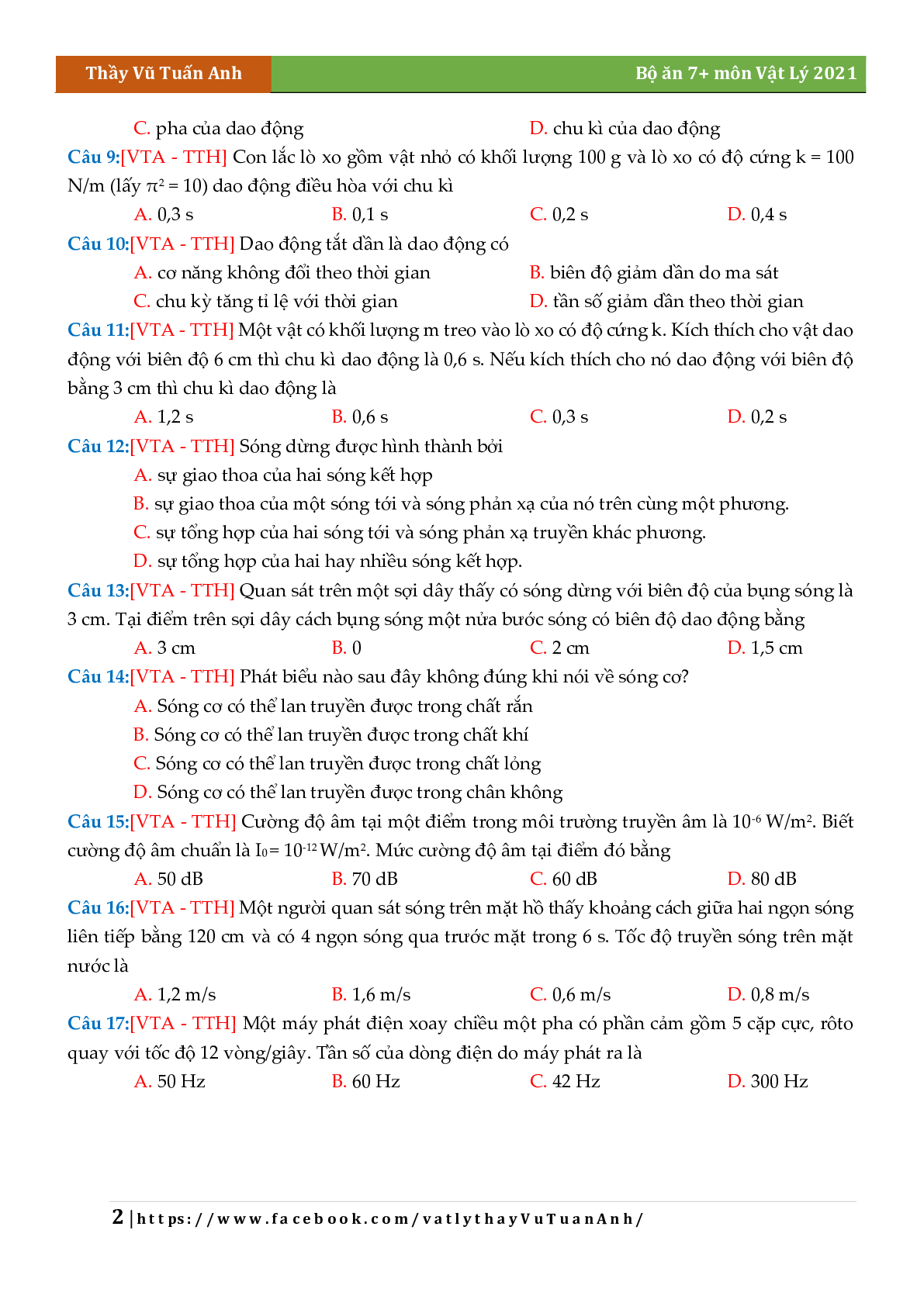 Bộ 10 Đề Ăn Chắc 7+ Môn Vật Lý Lớp 12 (trang 2)
