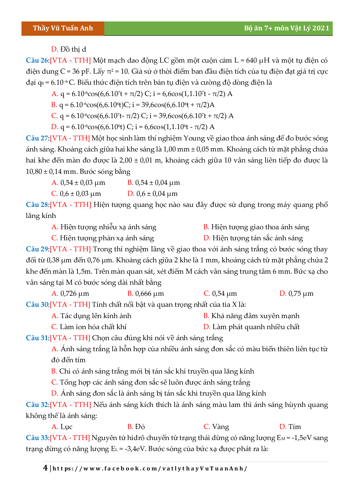 Bộ 10 Đề Ăn Chắc 7+ Môn Vật Lý Lớp 12 (trang 4)
