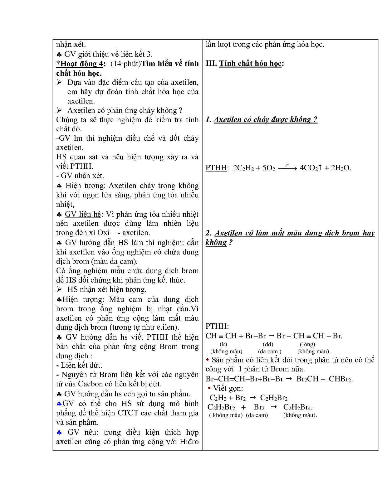 Giáo án Hóa học 9 Bài 38 Axetilen mới nhất (trang 2)