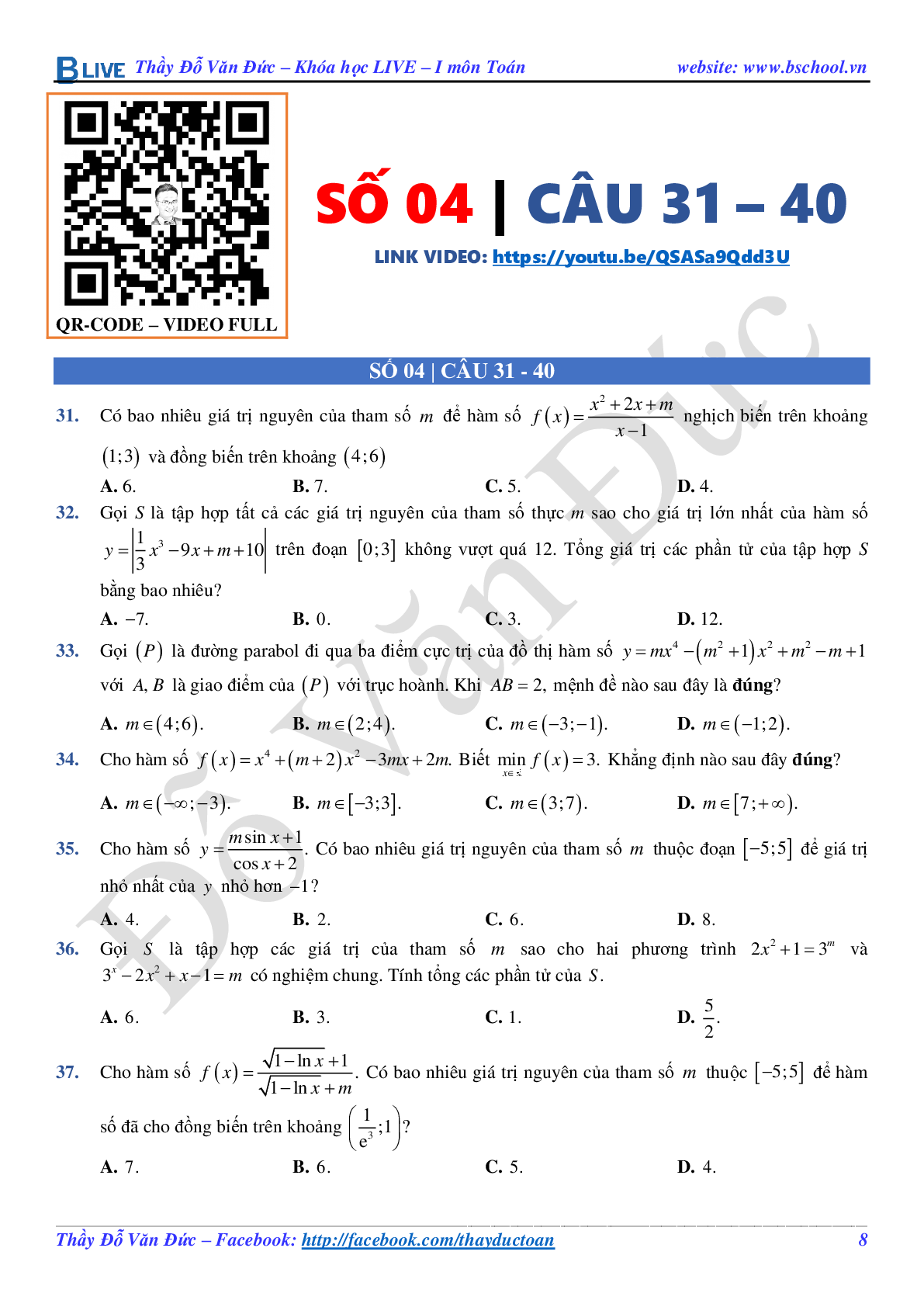 Bí quyết giải các câu vận dụng cao trong đề thi THPT QG Môn Toán Lớp 12 (trang 8)
