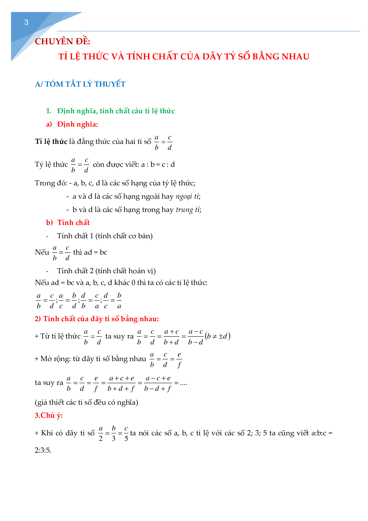 Chuyên đề tỉ lệ thức và tính chất của dãy tỉ số bằng nhau chọn lọc (trang 3)