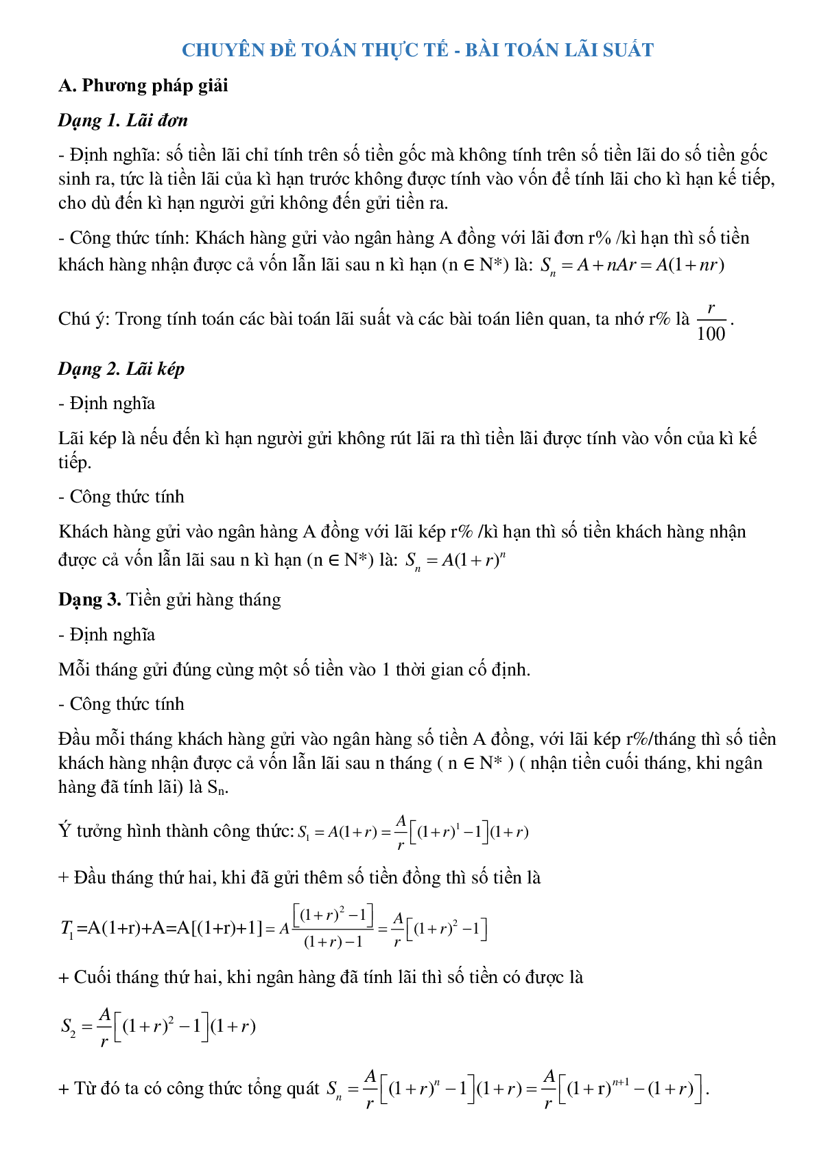 Bài toán thực tế hay nhất - Bài toán lãi suất ôn thi vào lớp 10 (trang 1)