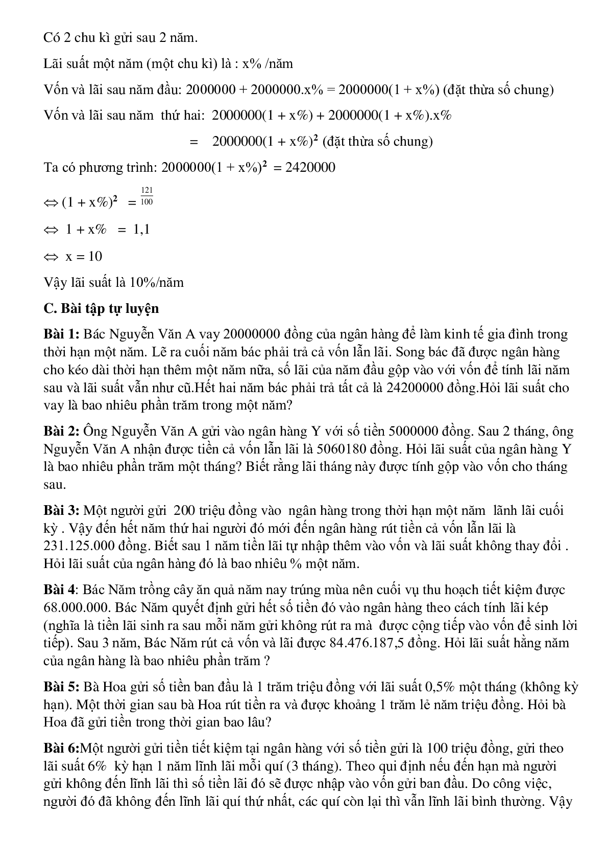 Bài toán thực tế hay nhất - Bài toán lãi suất ôn thi vào lớp 10 (trang 3)