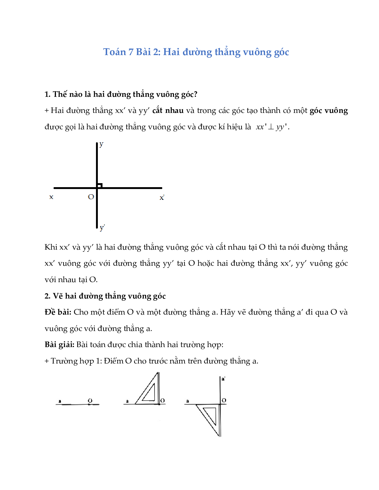 Lý thuyết Toán lớp 7: Hai đường thẳng vuông góc (trang 1)