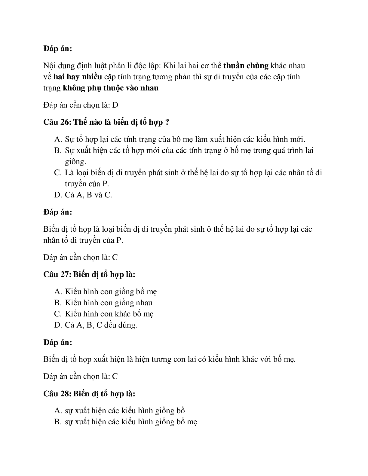 31 câu Trắc nghiệm Sinh học 9 Bài 4 có đáp án 2023: Lai hai cặp tính trạng (trang 10)