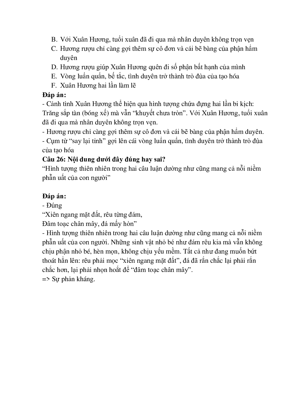 26 câu Trắc nghiệm Tự tình - Hồ Xuân Hương có đáp án 2023 – Ngữ Văn lớp 11 (trang 9)