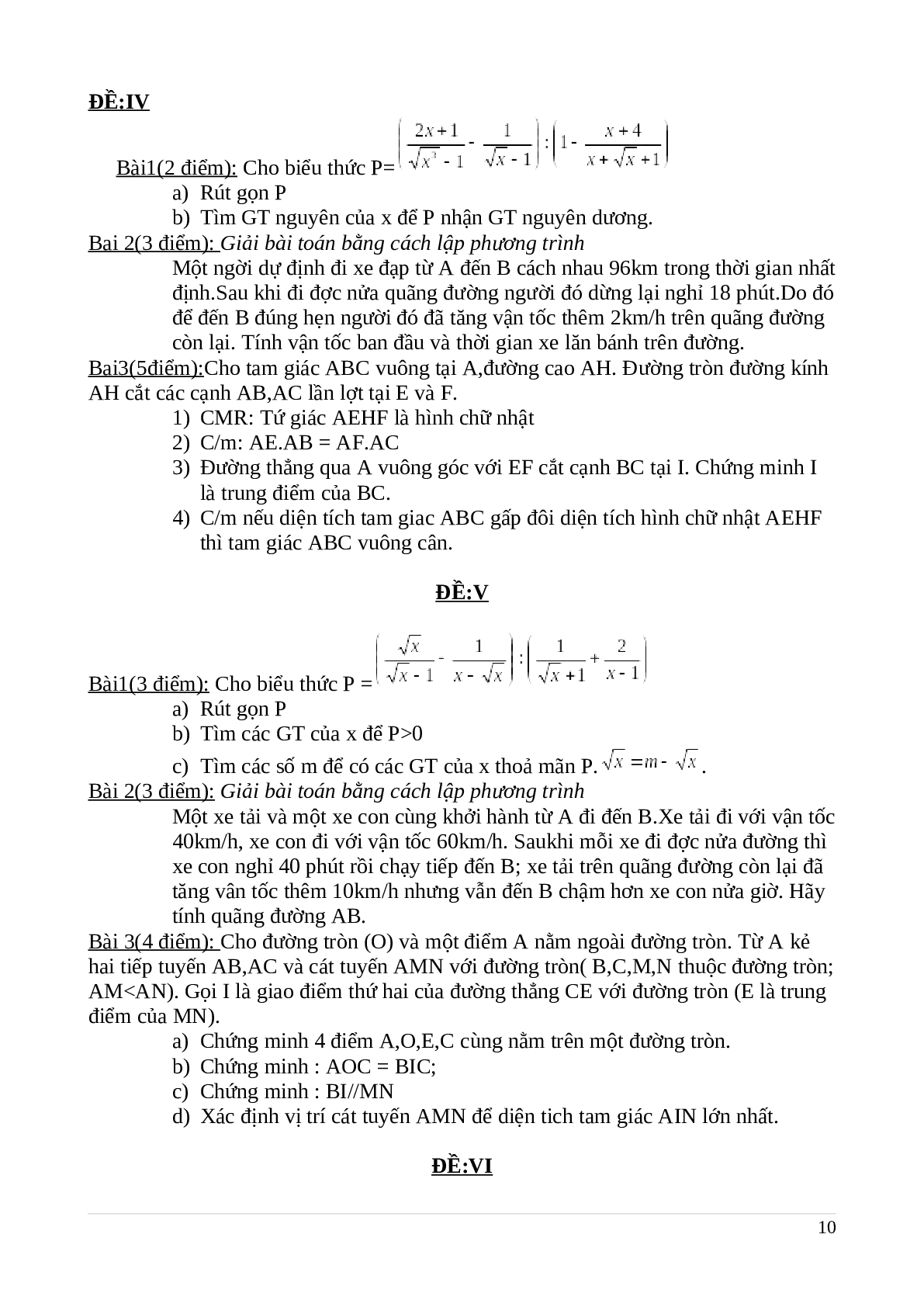 Các nội dung ôn tập toán lớp 9 (trang 10)