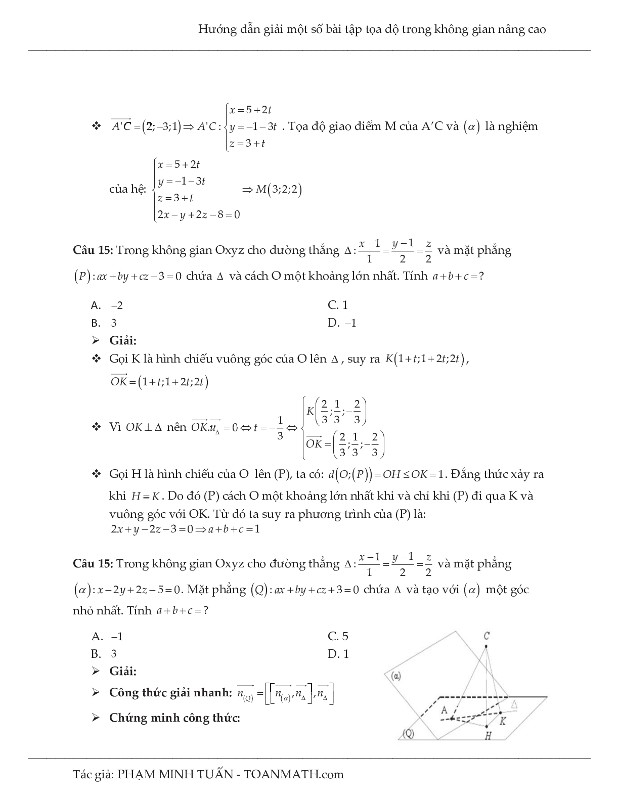 Hướng dẫn giải một số bài tập tọa độ trong không gian nâng cao môn Toán lớp 12 (trang 10)