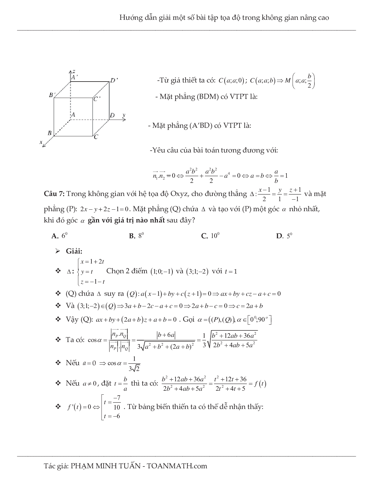 Hướng dẫn giải một số bài tập tọa độ trong không gian nâng cao môn Toán lớp 12 (trang 4)