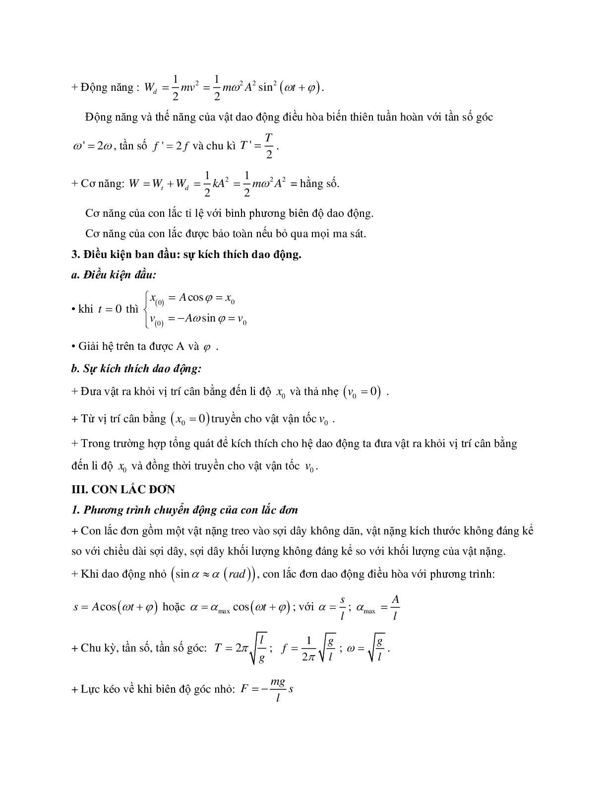 Câu hỏi lý thuyết chương Dao động cơ học môn Vật lý lớp 12 có đáp án (trang 2)
