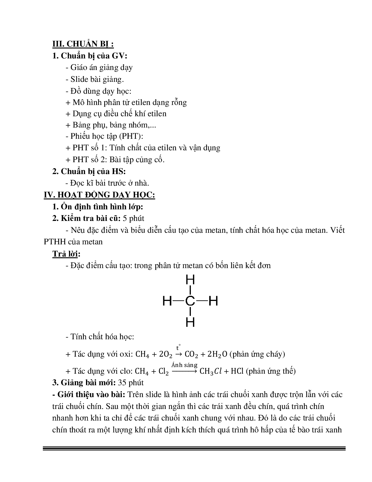 Giáo án Hóa học 9 bài 37 Etilen mới nhất (trang 2)