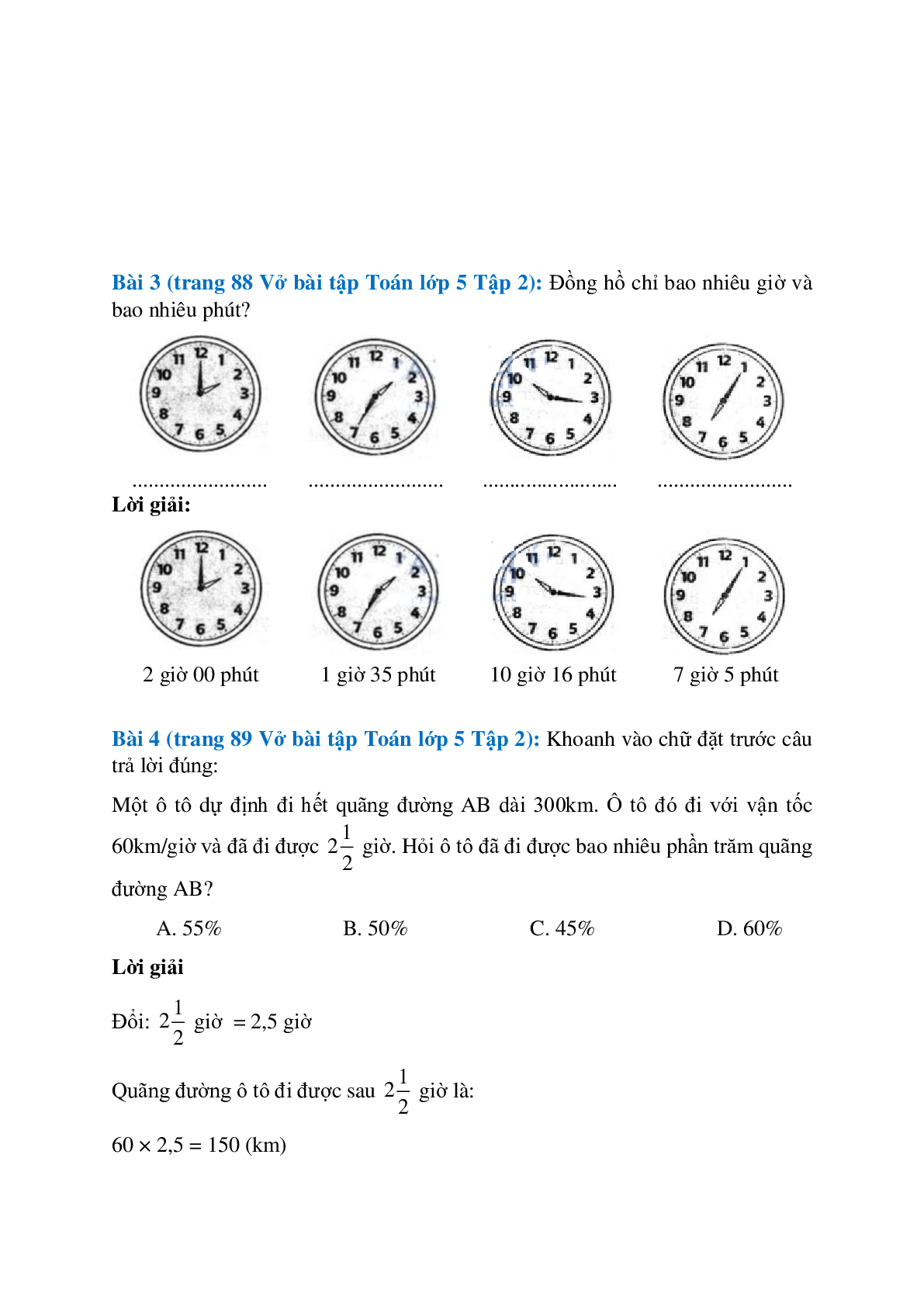 Vở bài tập Toán lớp 5 Tập 2 trang 87, 88, 89 Bài 149: Ôn tập về đo thời gian (trang 5)