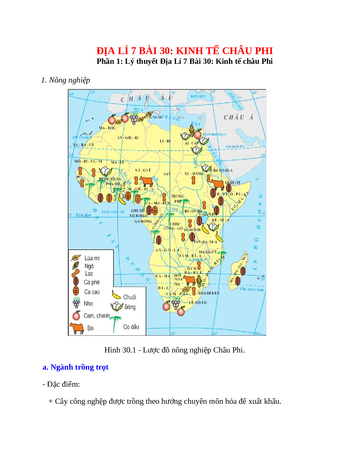 Địa Lí 7 Bài 30 (Lý thuyết và trắc nghiệm): Kinh tế châu Phi (trang 1)