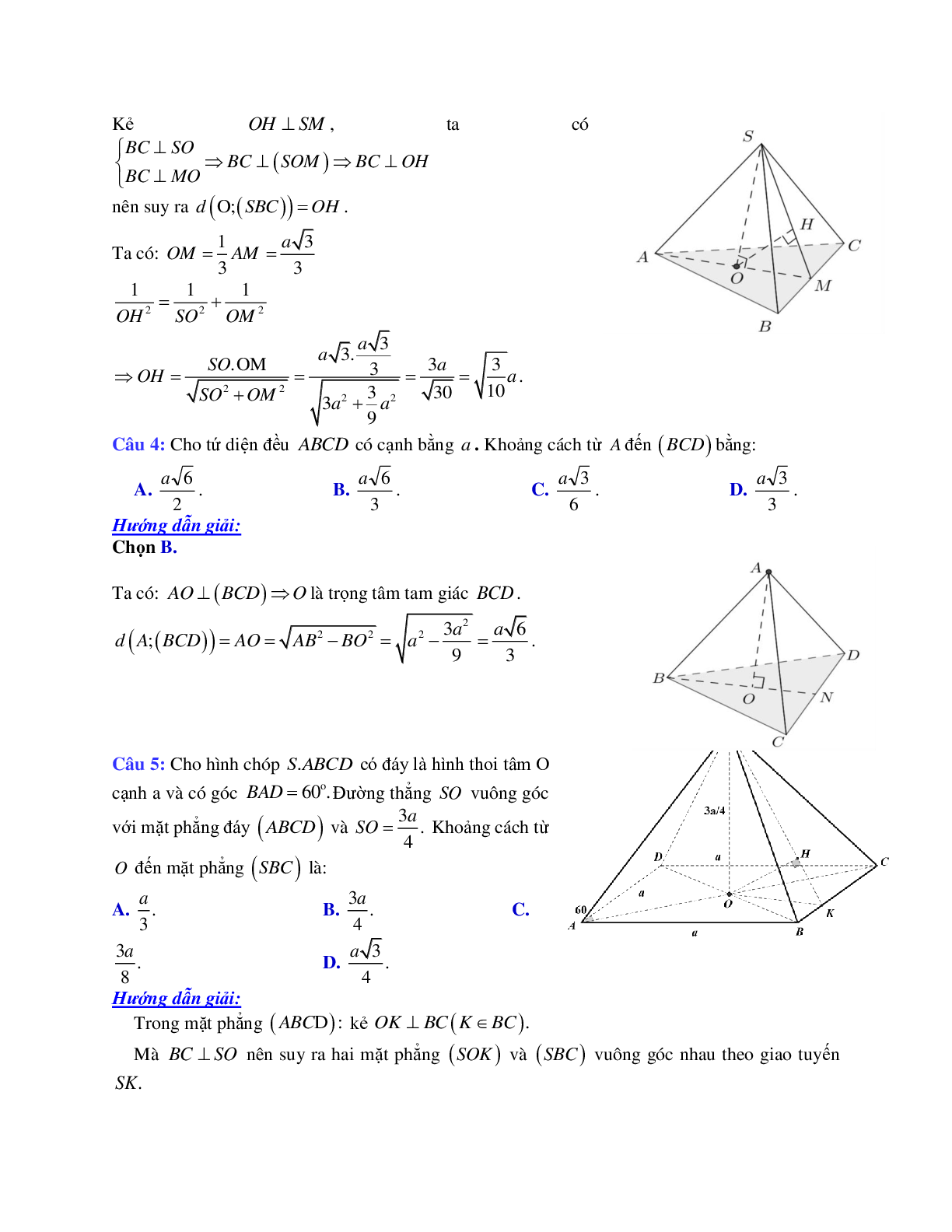 Phương pháp giải và bài tập về Cách tính khoảng cách từ một điểm đến một mặt phẳng chọn lọc (trang 3)