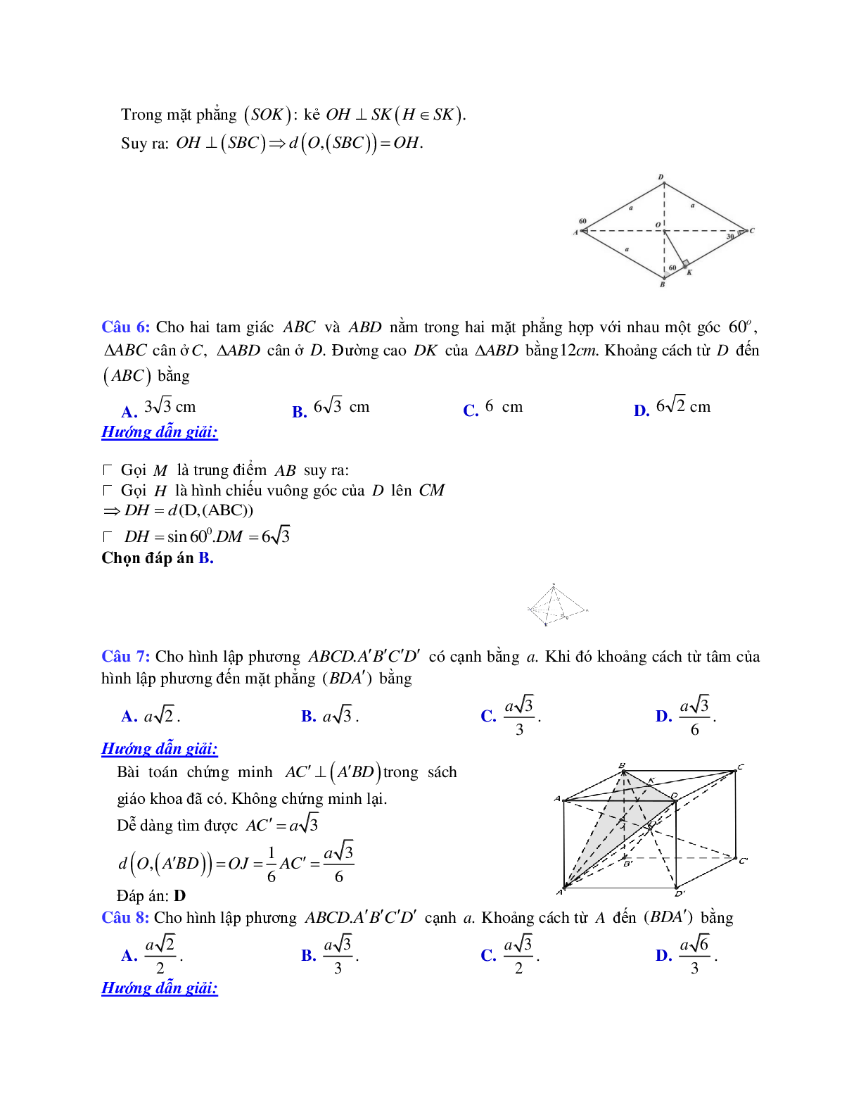 Phương pháp giải và bài tập về Cách tính khoảng cách từ một điểm đến một mặt phẳng chọn lọc (trang 4)
