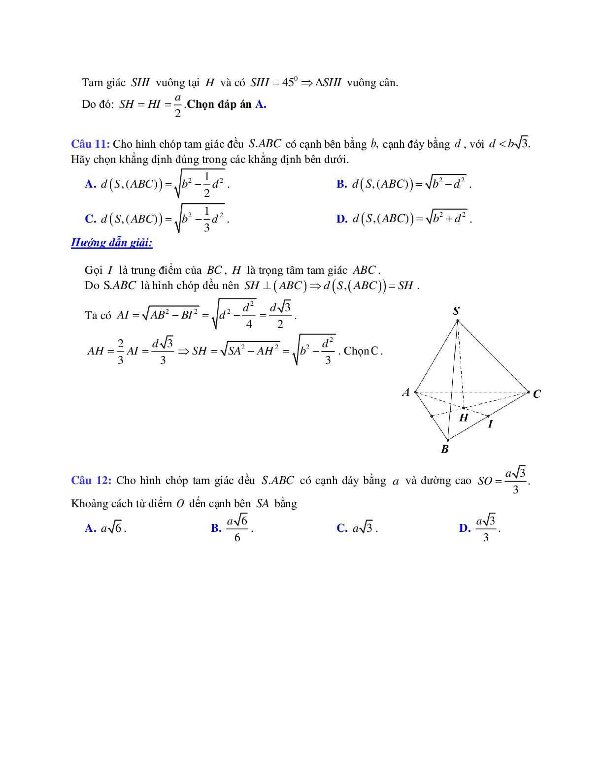 Phương pháp giải và bài tập về Cách tính khoảng cách từ một điểm đến một mặt phẳng chọn lọc (trang 6)