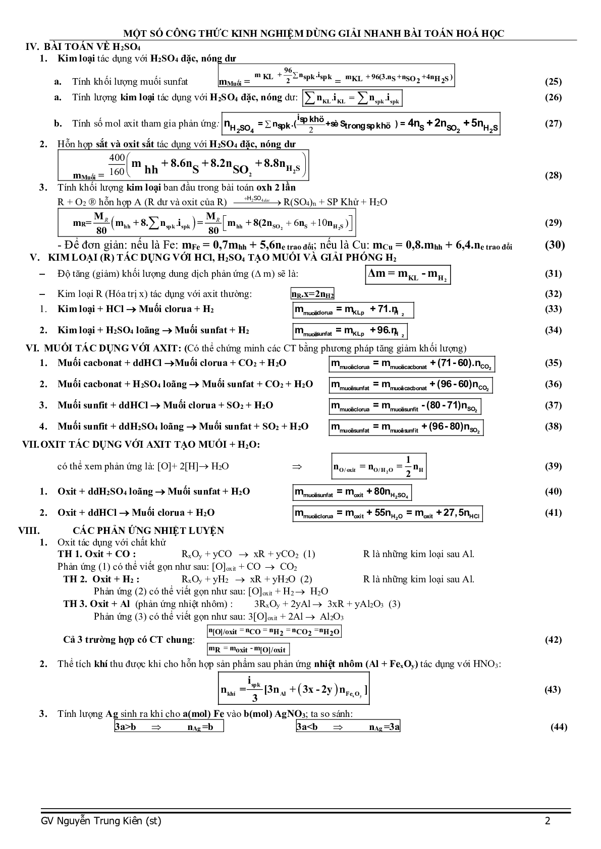58 Công thức giải nhanh Hóa học lớp 12 (trang 2)