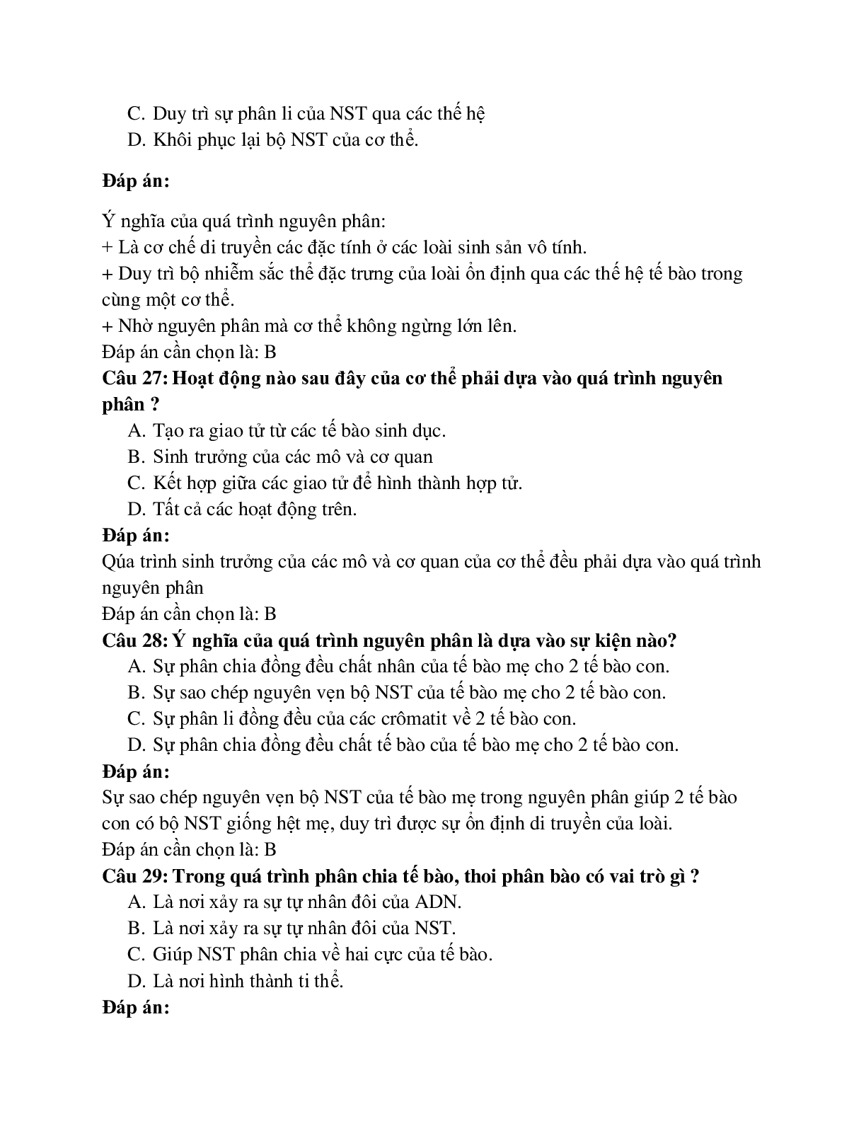 30 câu Trắc nghiệm Sinh học 9 Bài 9 có đáp án 2023: Nguyên phân (trang 10)