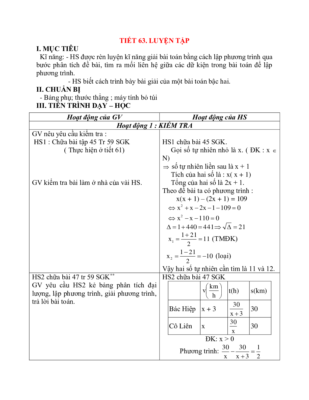 Giáo án Luyện tập Giải bài toán bằng cách lập phương trình (2023) mới nhất - Toán 9 (trang 1)