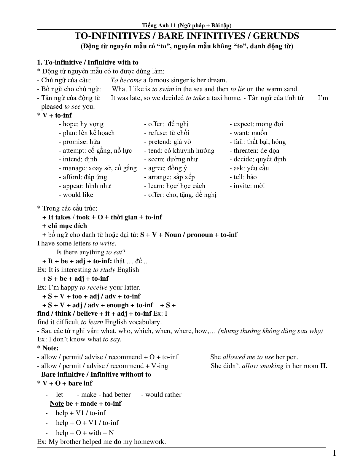 Ngữ pháp và từ vựng cả năm môn Tiếng Anh lớp 11 (trang 1)