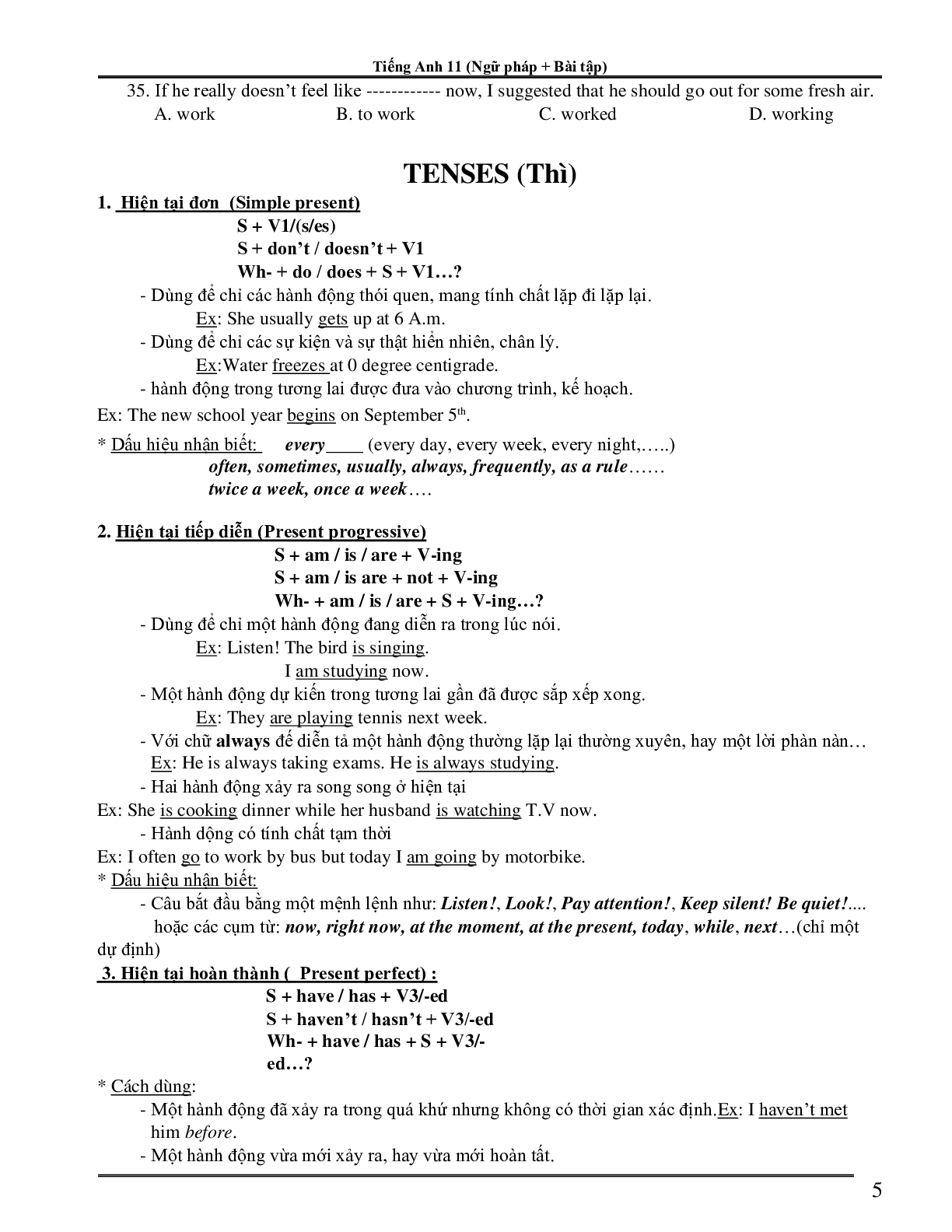 Ngữ pháp và từ vựng cả năm môn Tiếng Anh lớp 11 (trang 5)