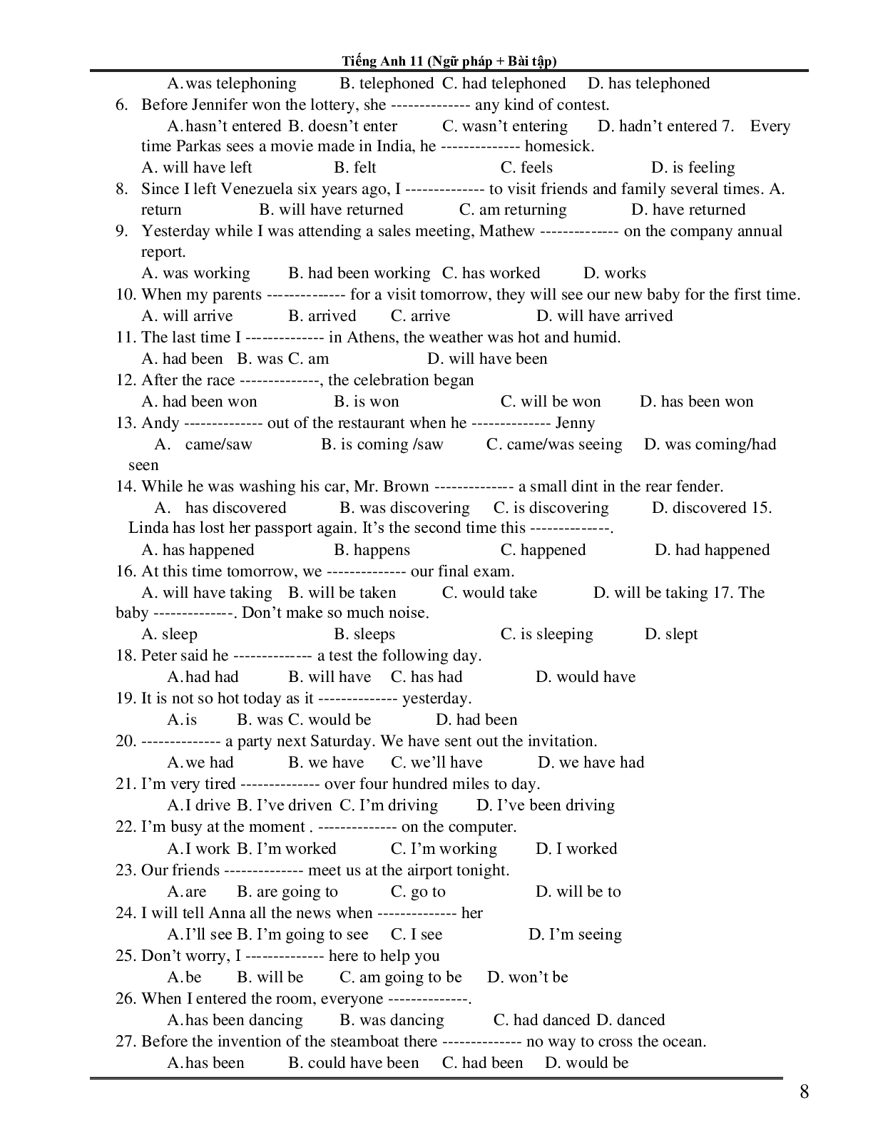Ngữ pháp và từ vựng cả năm môn Tiếng Anh lớp 11 (trang 8)