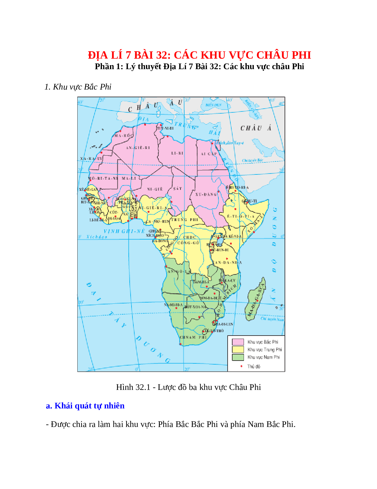 Địa Lí 7 Bài 32 (Lý thuyết và trắc nghiệm): Các khu vực châu Phi (trang 1)