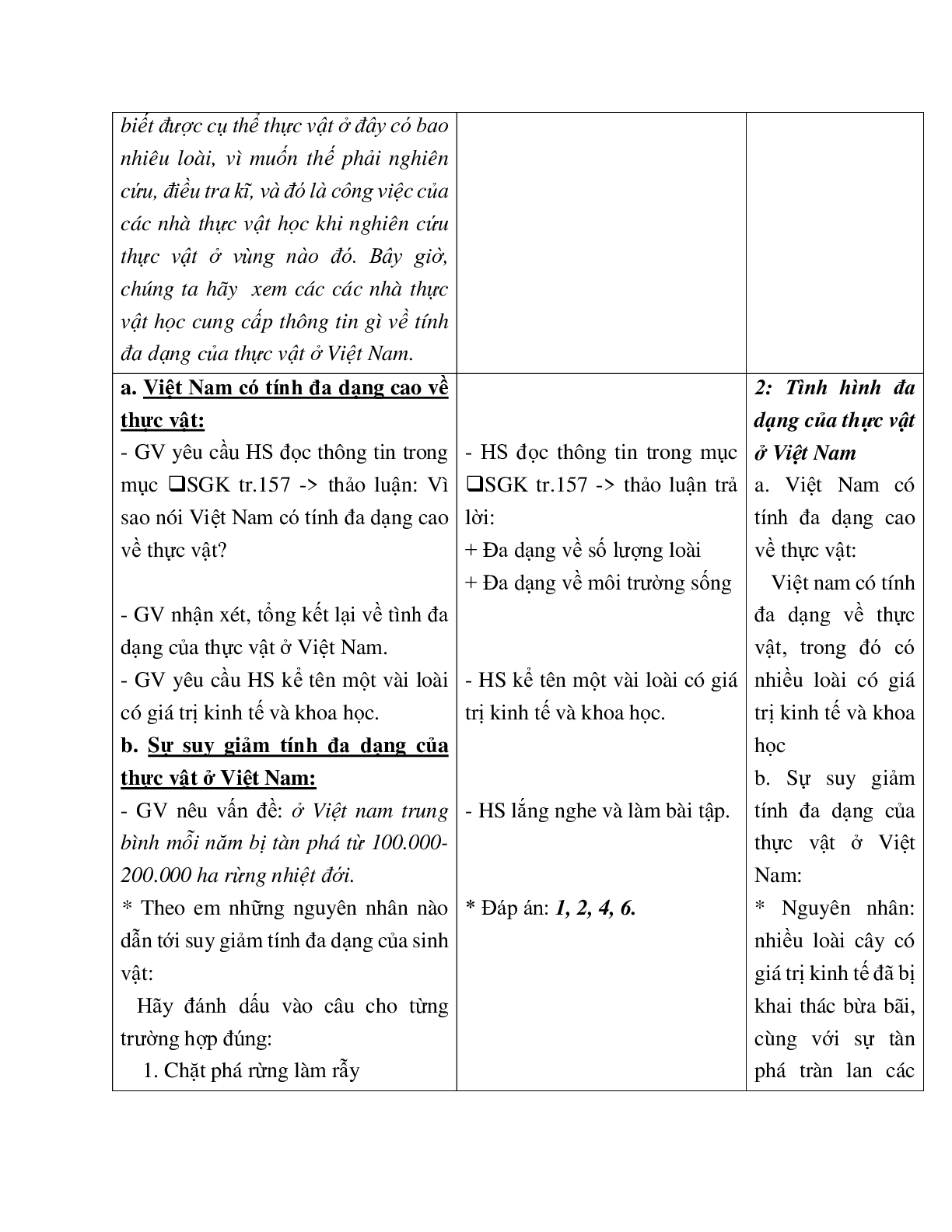 Giáo án Sinh học 6 Bài 49: Bảo vệ sự đa dạng của thực vật mới nhất - CV5555 (trang 3)