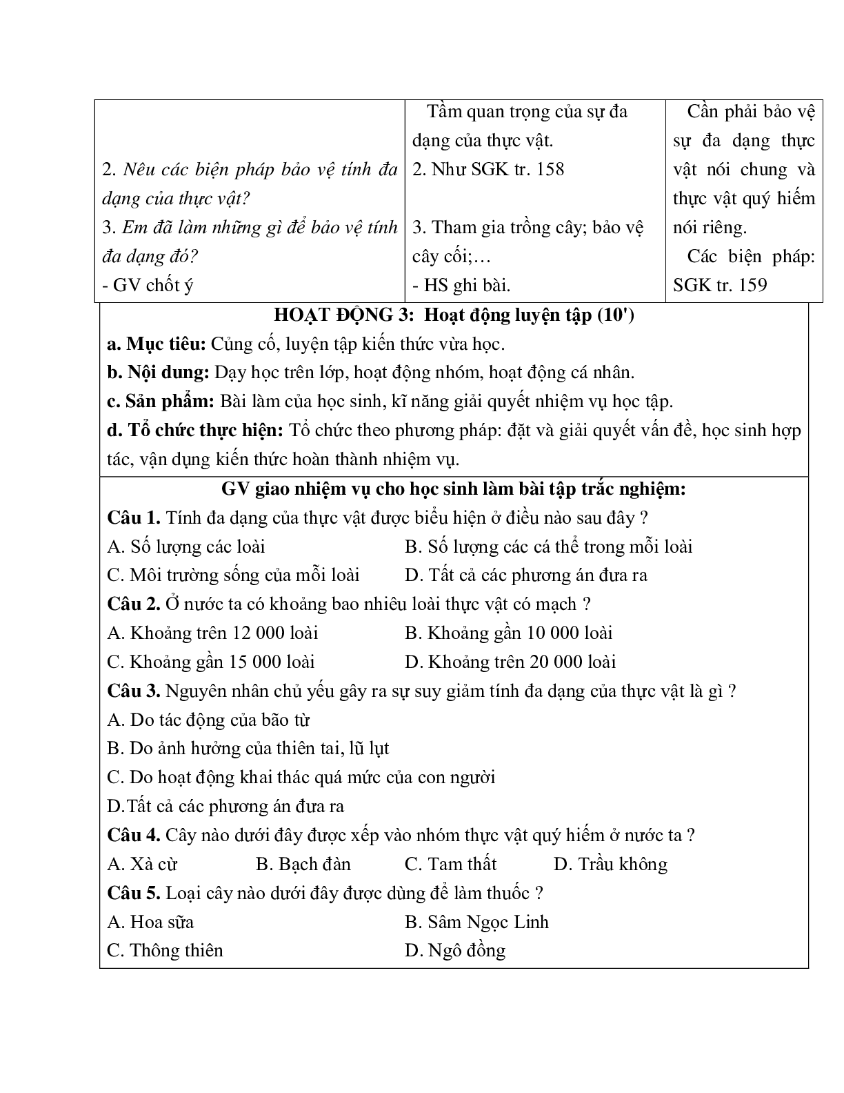 Giáo án Sinh học 6 Bài 49: Bảo vệ sự đa dạng của thực vật mới nhất - CV5555 (trang 5)