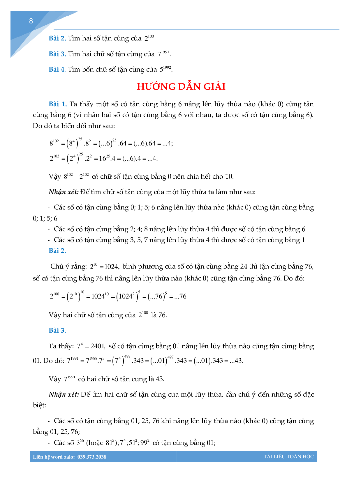 Tìm chữ số tận cùng của một số (trang 8)