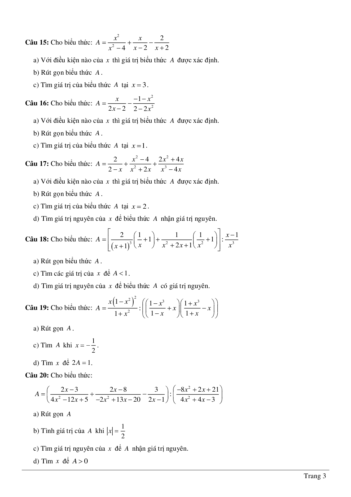 28 Bài tập Toán 8 Chương 2: Phân thức đại số có đáp án (trang 3)