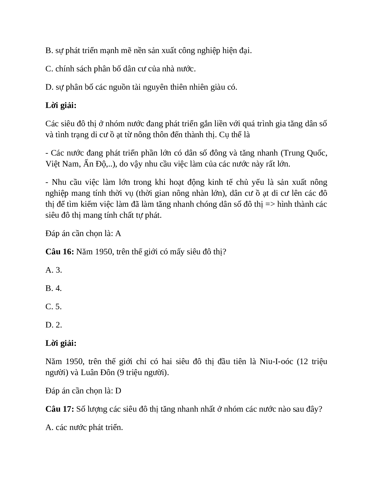 Địa Lí 7 Bài 3 (Lý thuyết và trắc nghiệm): Quần cư. Đô thị hóa (trang 10)