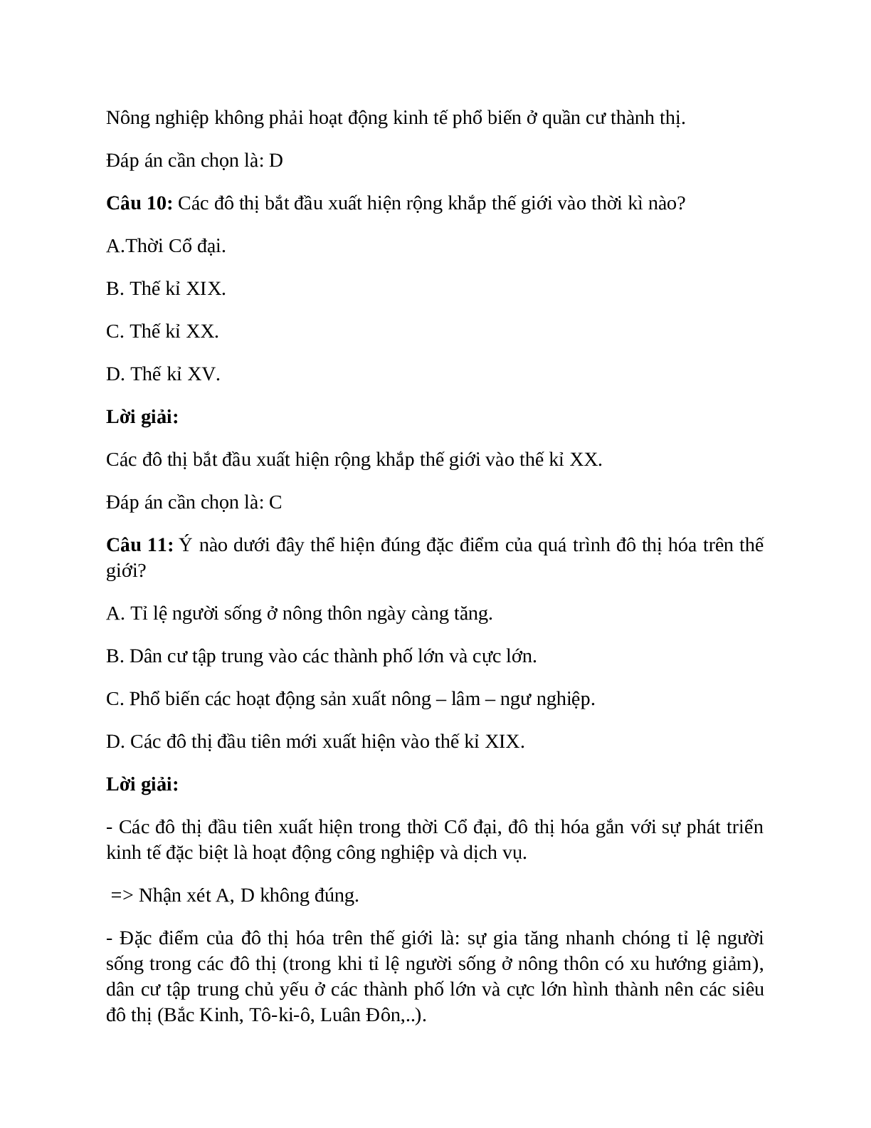 Địa Lí 7 Bài 3 (Lý thuyết và trắc nghiệm): Quần cư. Đô thị hóa (trang 7)