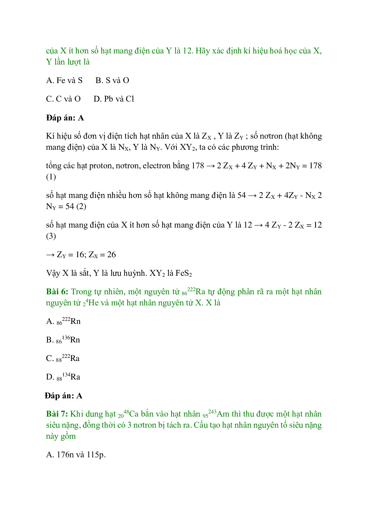 Trắc nghiệm Hạt nhân nguyên tử - Nguyên tố hóa học - Đồng vị có đáp án - Hóa học 10 (trang 3)