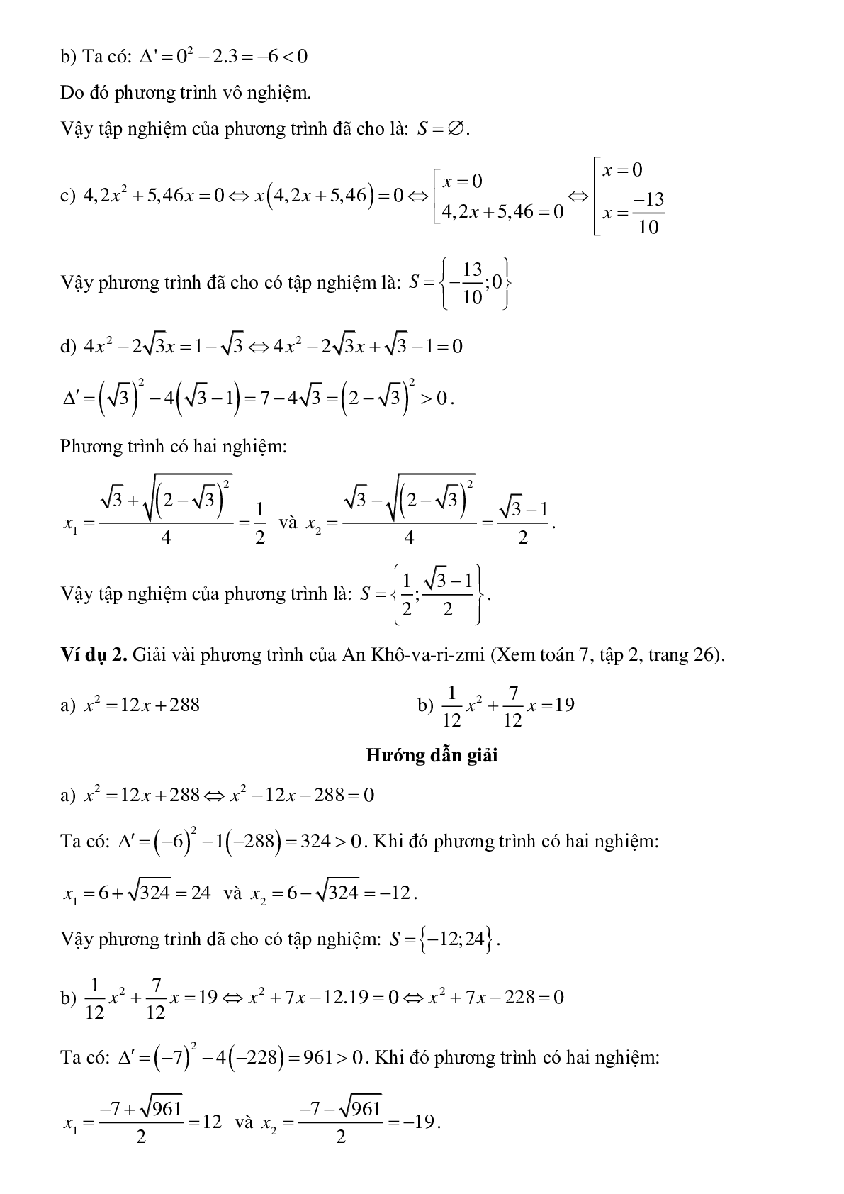 Giải phương trình aBài tập về Giải phương trình bậc hai một ẩn có lời giảibậc hai một ẩn (trang 2)