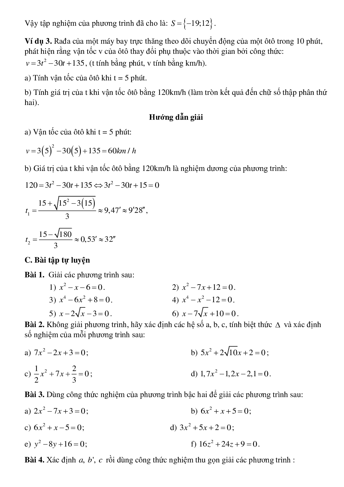 Giải phương trình aBài tập về Giải phương trình bậc hai một ẩn có lời giảibậc hai một ẩn (trang 3)